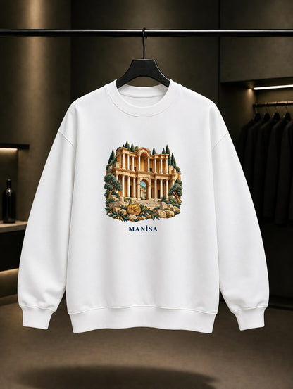 Manisa Sardes baskılı beyaz sweatshirt