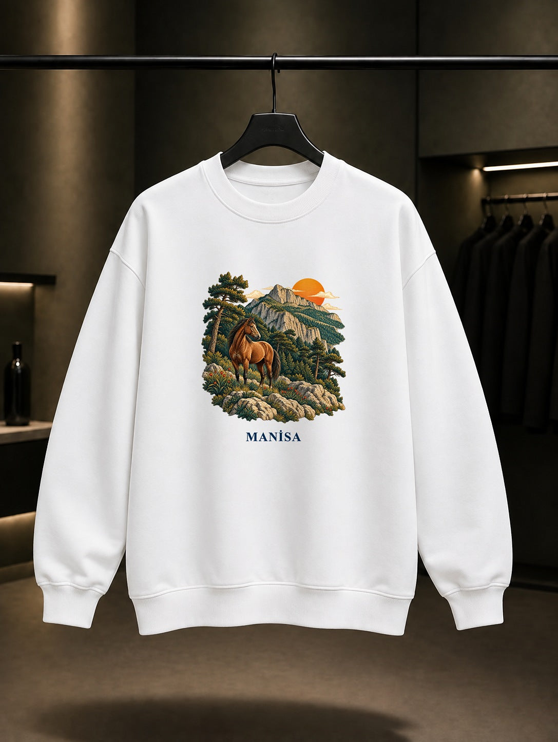 Manisa Spil Dağı baskılı beyaz sweatshirt