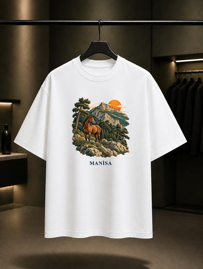 Manisa Spil Dağı baskılı beyaz t-shirt