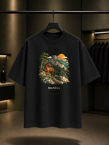 Manisa Spil Dağı baskılı siyah t-shirt