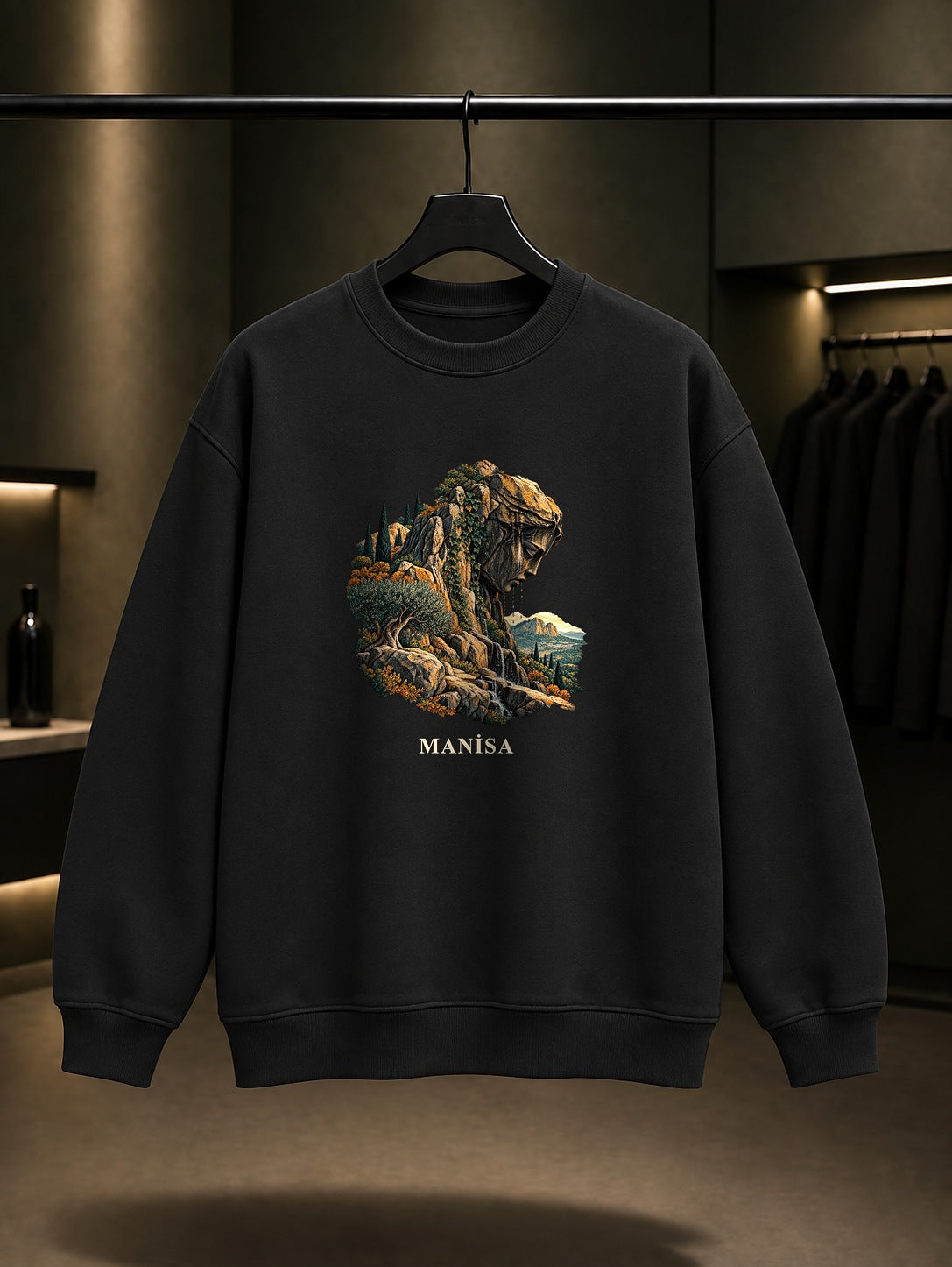 Manisa Niobe baskılı siyah sweatshirt