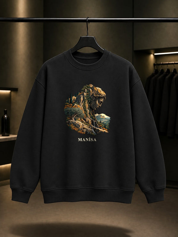 Manisa Niobe baskılı siyah sweatshirt