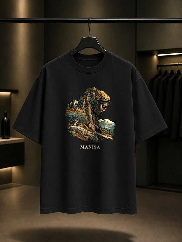 Manisa Niobe baskılı siyah t-shirt