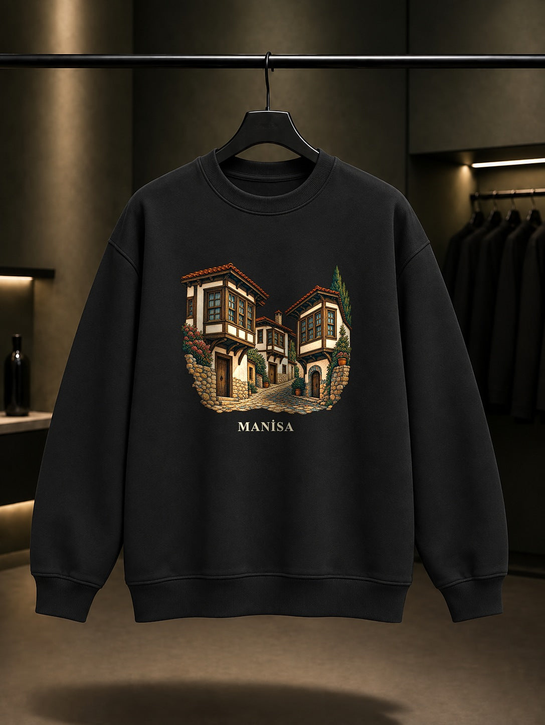 Manisa Kula Evleri baskılı siyah sweatshirt