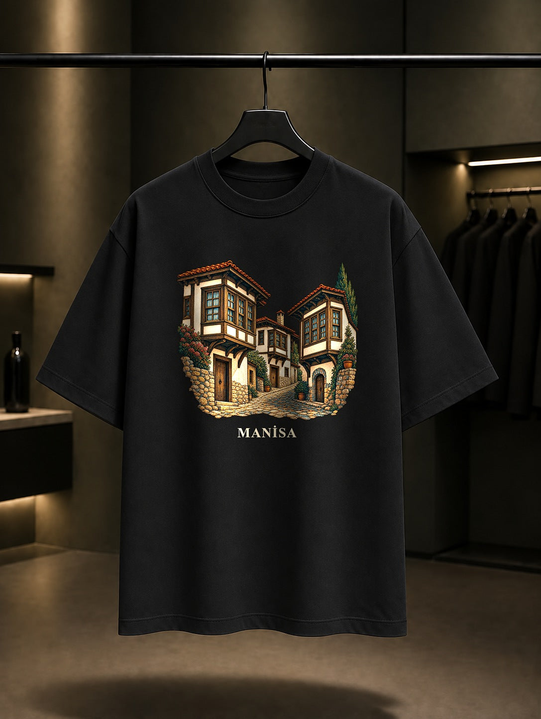 Manisa Kula Evleri baskılı siyah t-shirt