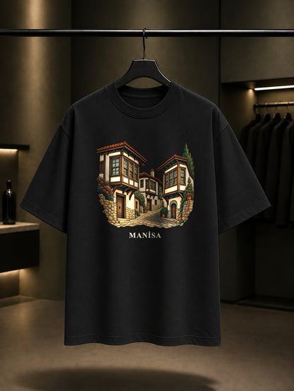 Manisa Kula Evleri baskılı siyah t-shirt