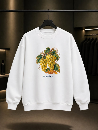 Manisa Sultaniye Üzümü baskılı beyaz sweatshirt