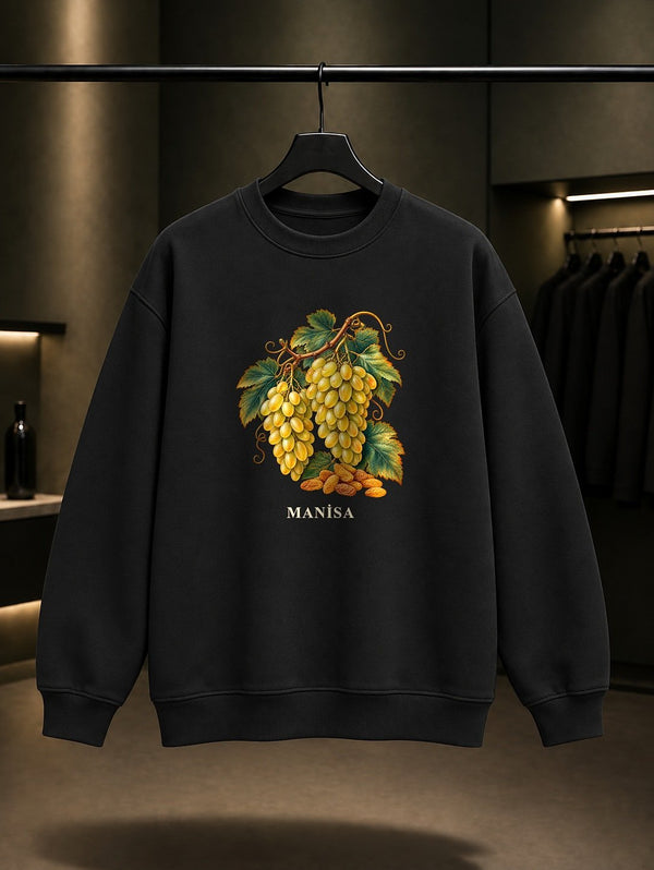 Manisa Sultaniye Üzümü baskılı siyah sweatshirt