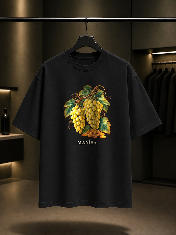 Manisa Sultaniye Üzümü baskılı siyah t-shirt