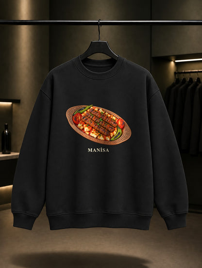 Manisa Kebabı baskılı siyah sweatshirt