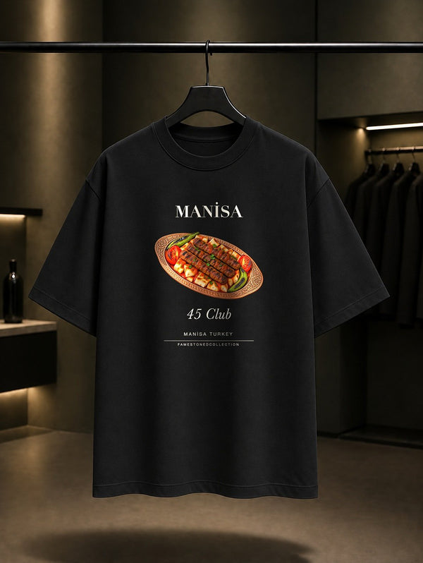 Manisa Kebabı 45 Club baskılı siyah t-shirt