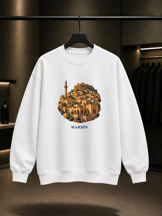 Mardin Eski baskılı beyaz sweatshirt