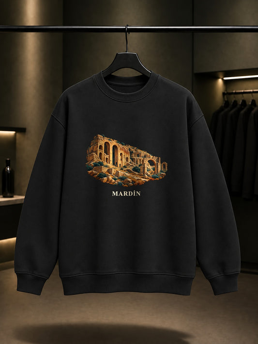 Mardin Dara Antik Kenti baskılı siyah sweatshirt