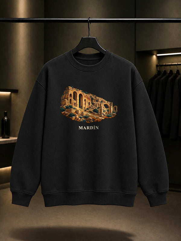 Mardin Dara Antik Kenti baskılı siyah sweatshirt