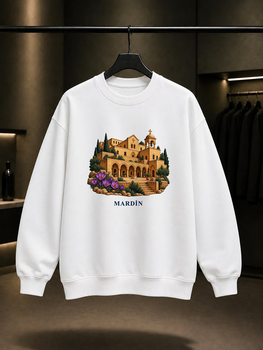 Mardin Deyrulzafaran baskılı beyaz sweatshirt