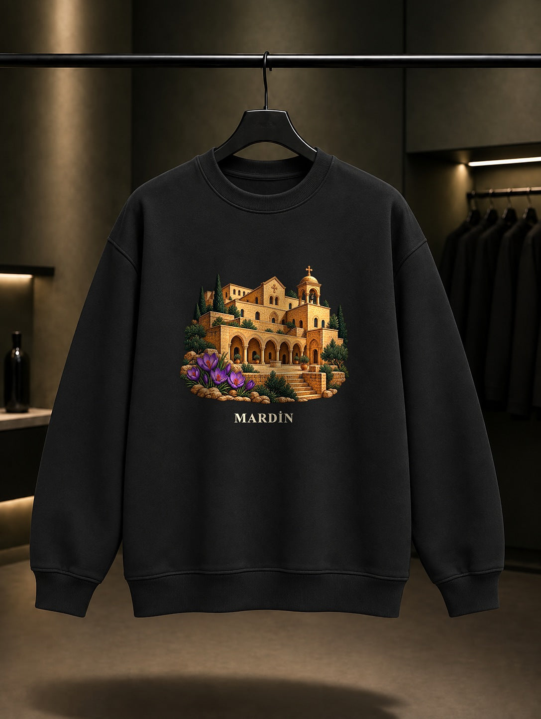Mardin Deyrulzafaran baskılı siyah sweatshirt