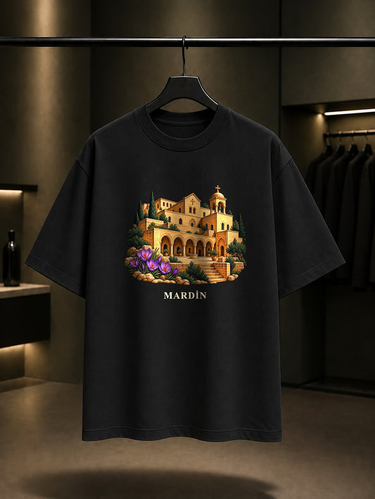 Mardin Deyrulzafaran baskılı siyah t-shirt