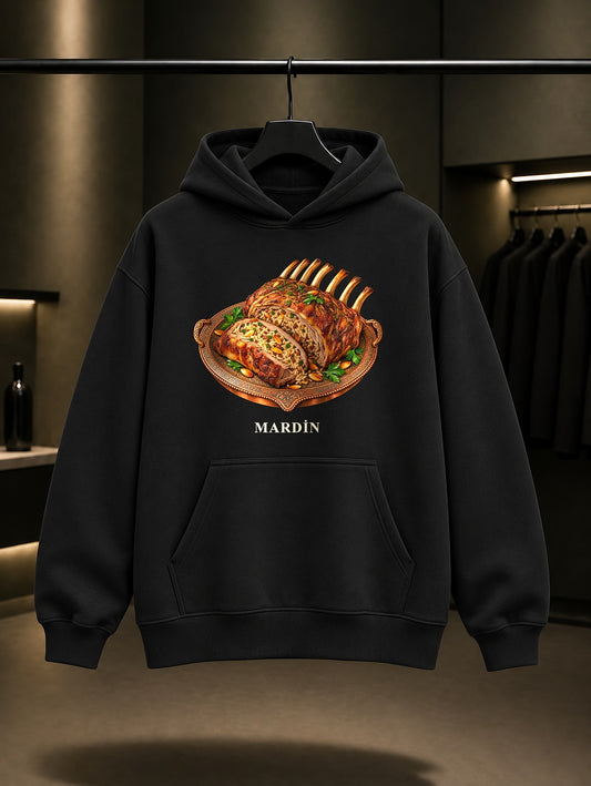 Mardin Kaburga Dolması baskılı siyah kapüşonlu sweatshirt