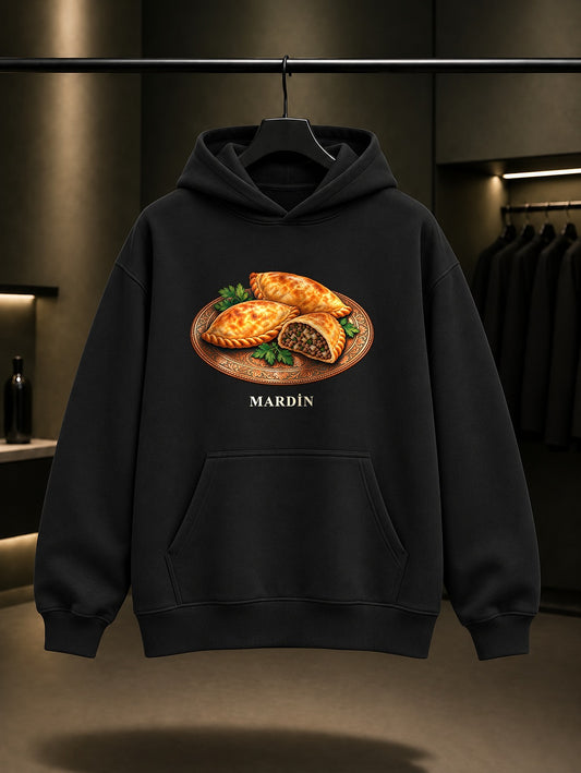 Mardin Sembusek baskılı siyah kapüşonlu sweatshirt