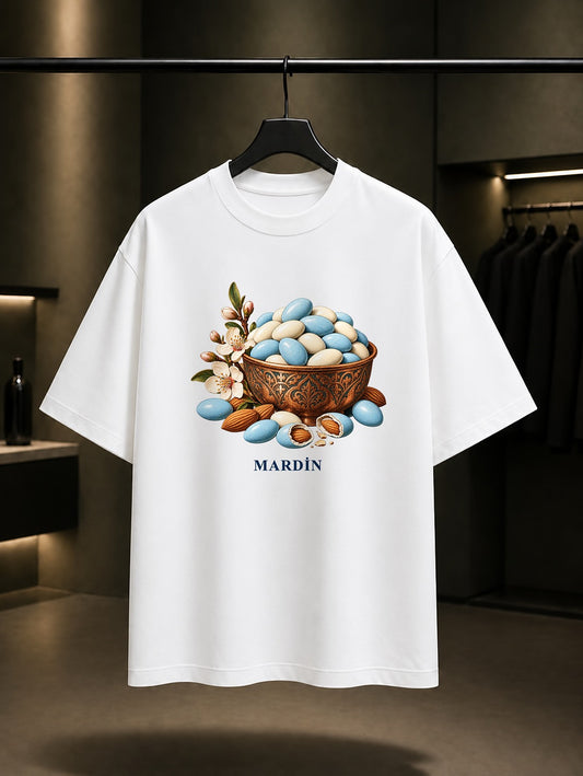 Mardin Badem Şekeri baskılı beyaz t-shirt