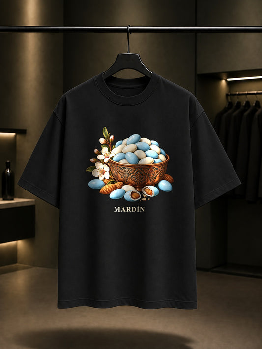Mardin Badem Şekeri baskılı siyah t-shirt