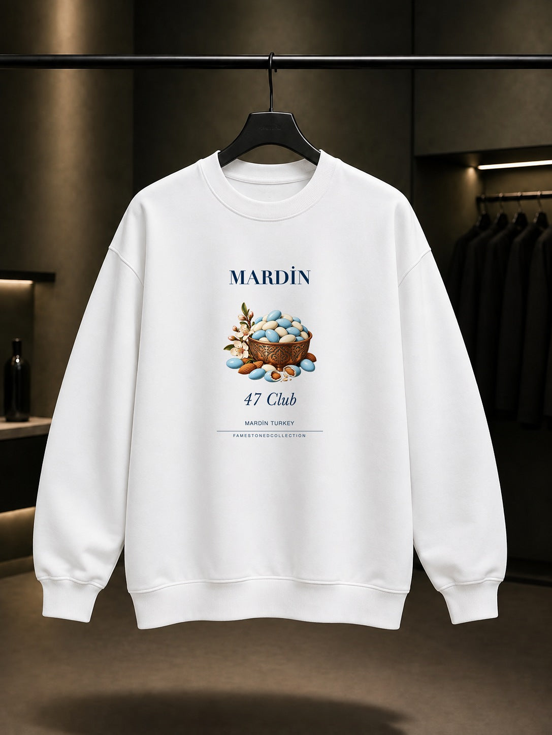 Mardin Badem Şekeri 47 Club baskılı beyaz sweatshirt