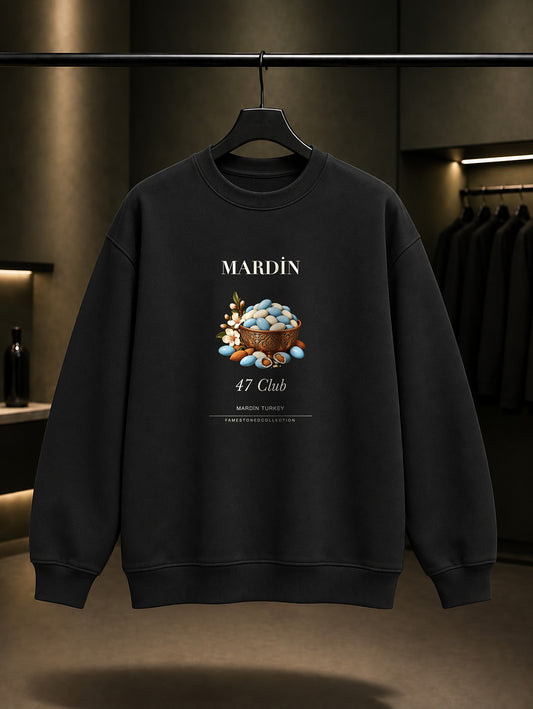 Mardin Badem Şekeri 47 Club baskılı siyah sweatshirt