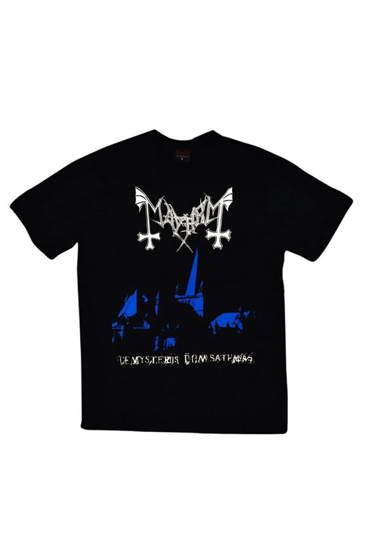 fame-stoned Mayhem Baskılı Unisex %100 Pamuk Siyah T-shirt