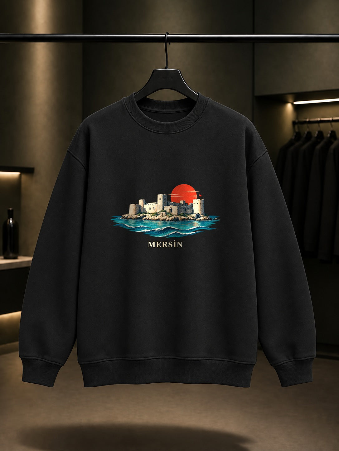 Mersin Kızkalesi baskılı siyah sweatshirt