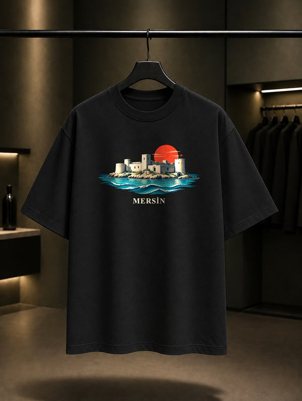 Mersin Kızkalesi baskılı siyah t-shirt