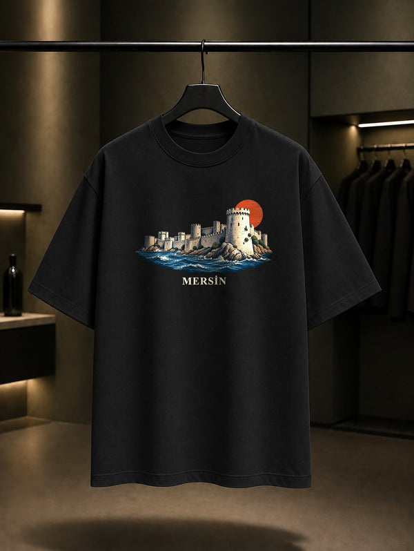 Mersin Mamure Kalesi baskılı siyah t-shirt