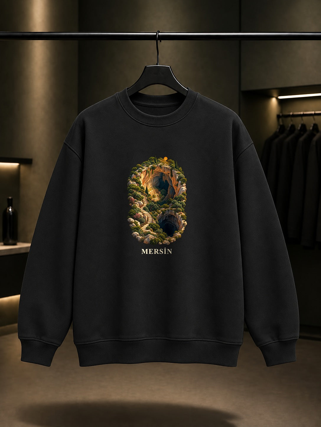 Mersin Cennet Cehennem baskılı siyah sweatshirt