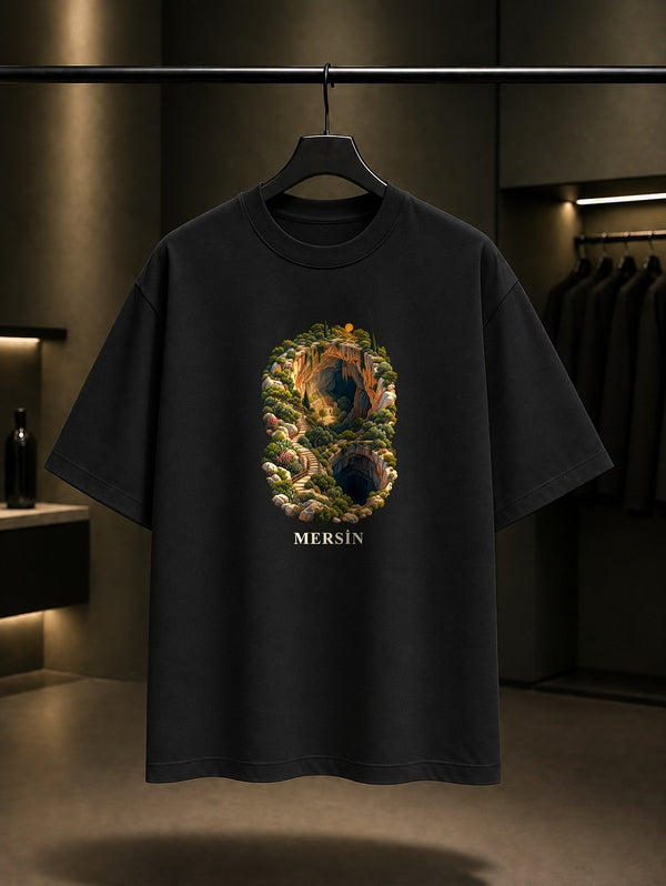 Mersin Cennet Cehennem baskılı siyah t-shirt