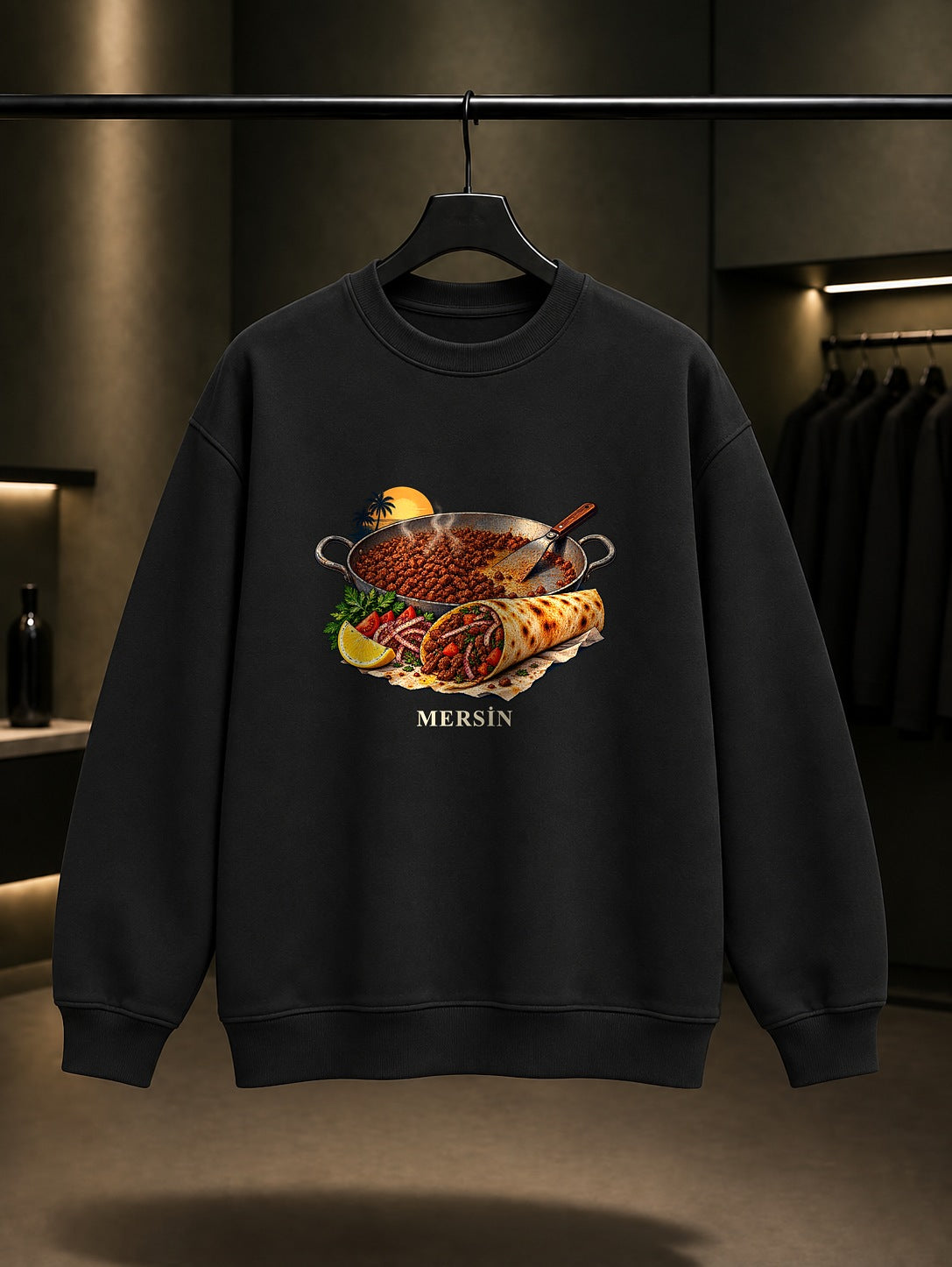 Mersin Tantuni baskılı siyah sweatshirt