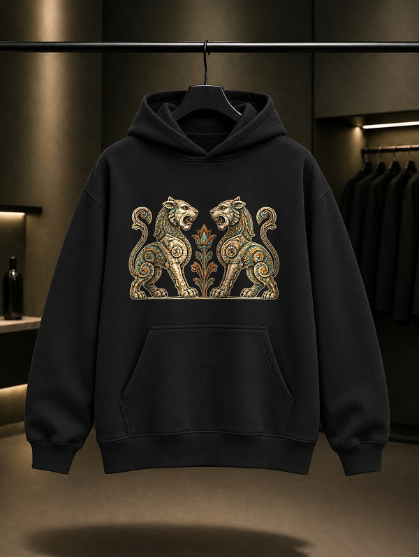 Selçuklu Aslanı Baskılı Unisex %100 Pamuk Kapüşonlu Sweatshirt · Selçuklu Motifi