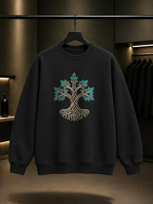 Mini Hayat Ağacı Baskılı Unisex %100 Pamuk Sweatshirt · Türk Mitolojisi