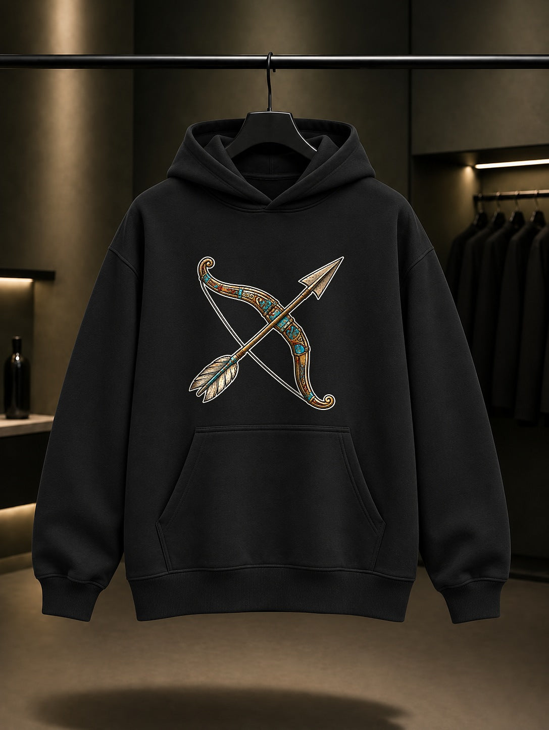 Mini Ok ve Yay Baskılı Unisex %100 Pamuk Kapüşonlu Sweatshirt · Türk Mitolojisi