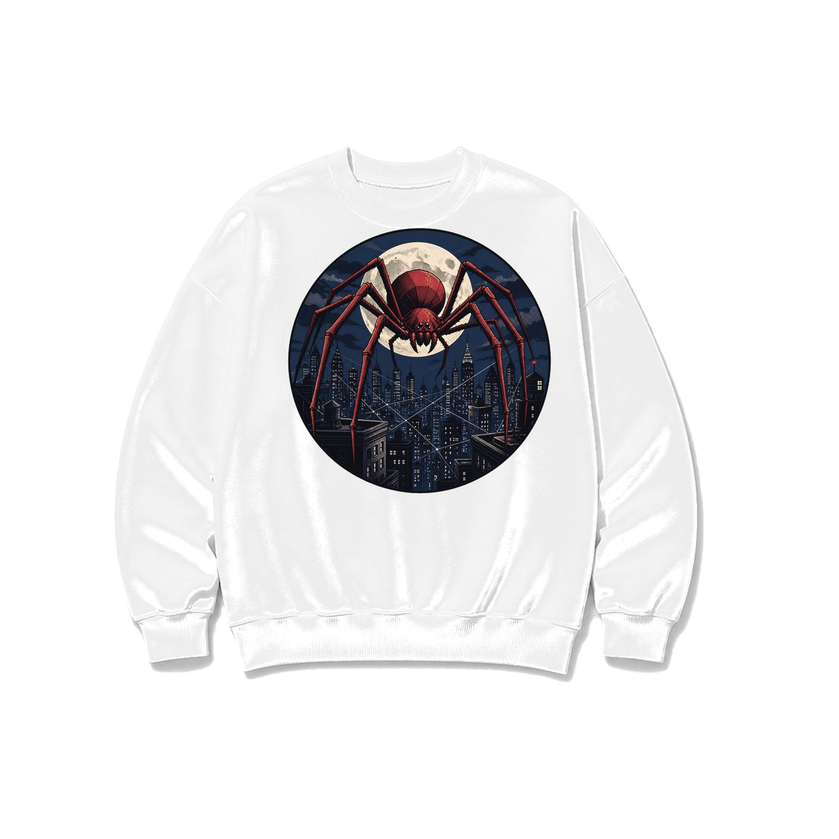 Ay ve Şehir Örümceği baskılı beyaz sweatshirt