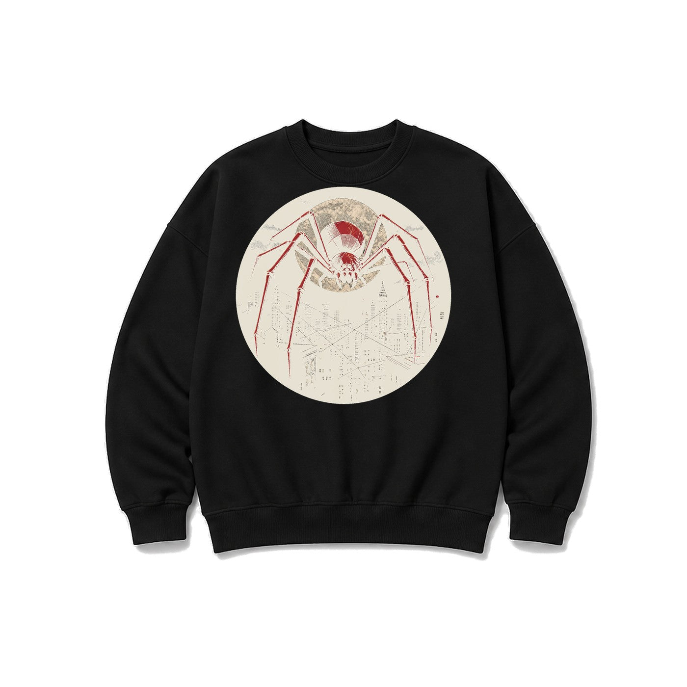 Ay ve Şehir Örümceği baskılı siyah sweatshirt