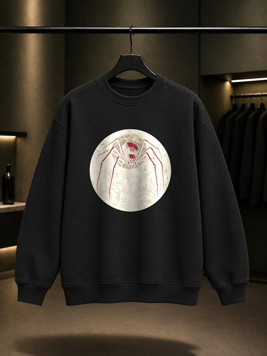 Ay ve Şehir Örümceği baskılı siyah sweatshirt