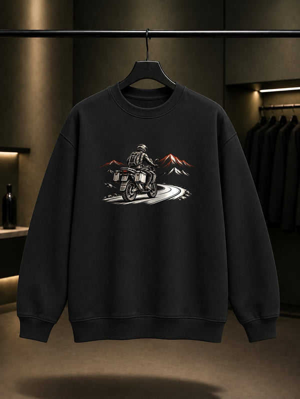 Dağ Rotası Baskılı Unisex %100 Pamuk Sweatshirt · Motosiklet