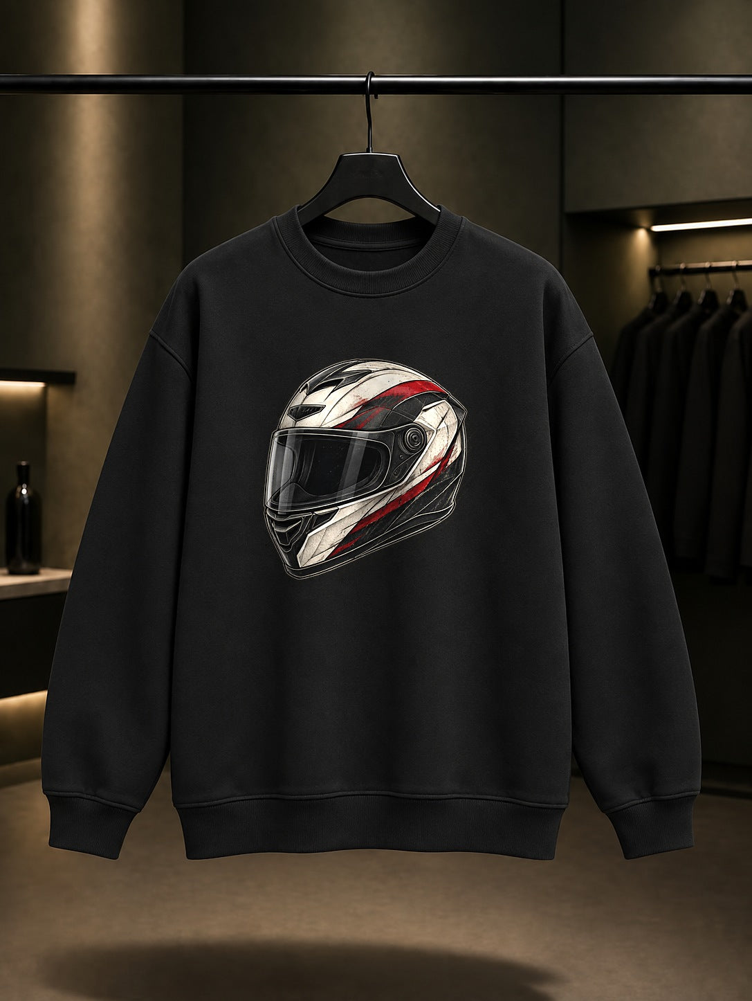 Kask Çizimi Baskılı Unisex %100 Pamuk Sweatshirt · Motosiklet