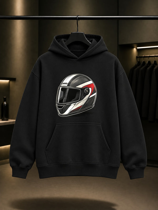 Mini Kask Baskılı Unisex %100 Pamuk Kapüşonlu Sweatshirt · Motosiklet