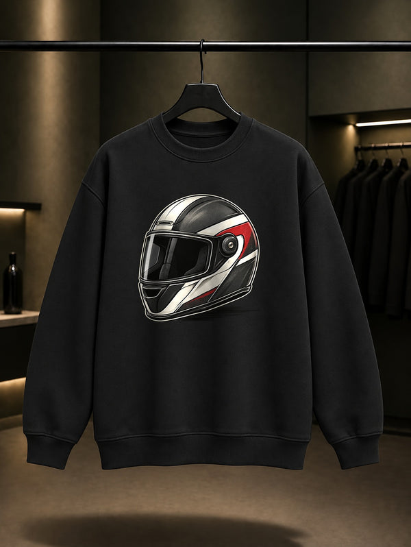 Mini Kask Baskılı Unisex %100 Pamuk Sweatshirt · Motosiklet