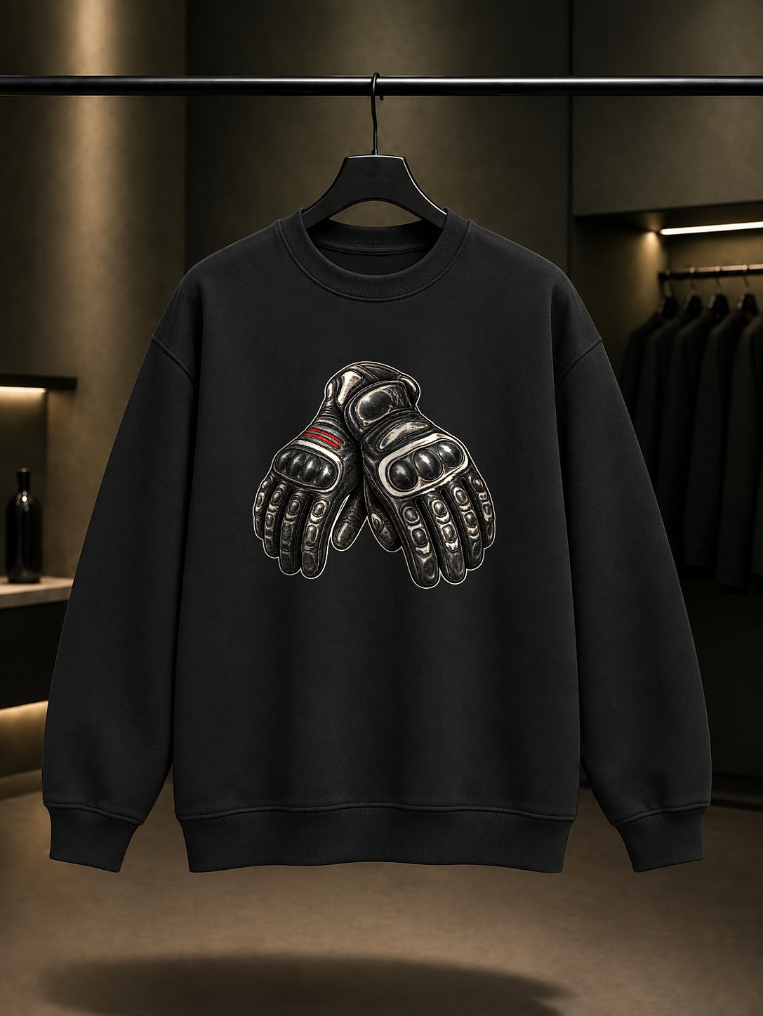 Mini Eldiven Baskılı Unisex %100 Pamuk Sweatshirt · Motosiklet
