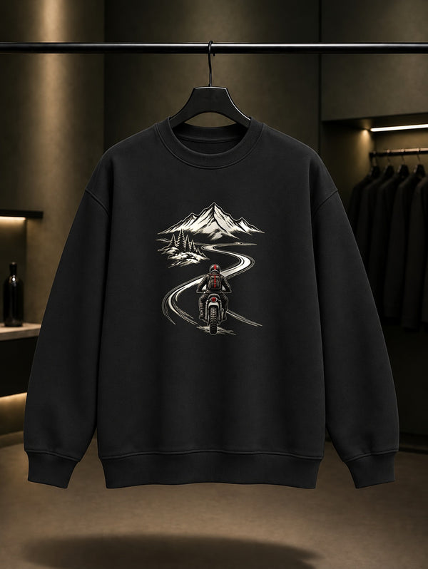 Mini Yol Baskılı Unisex %100 Pamuk Sweatshirt · Motosiklet