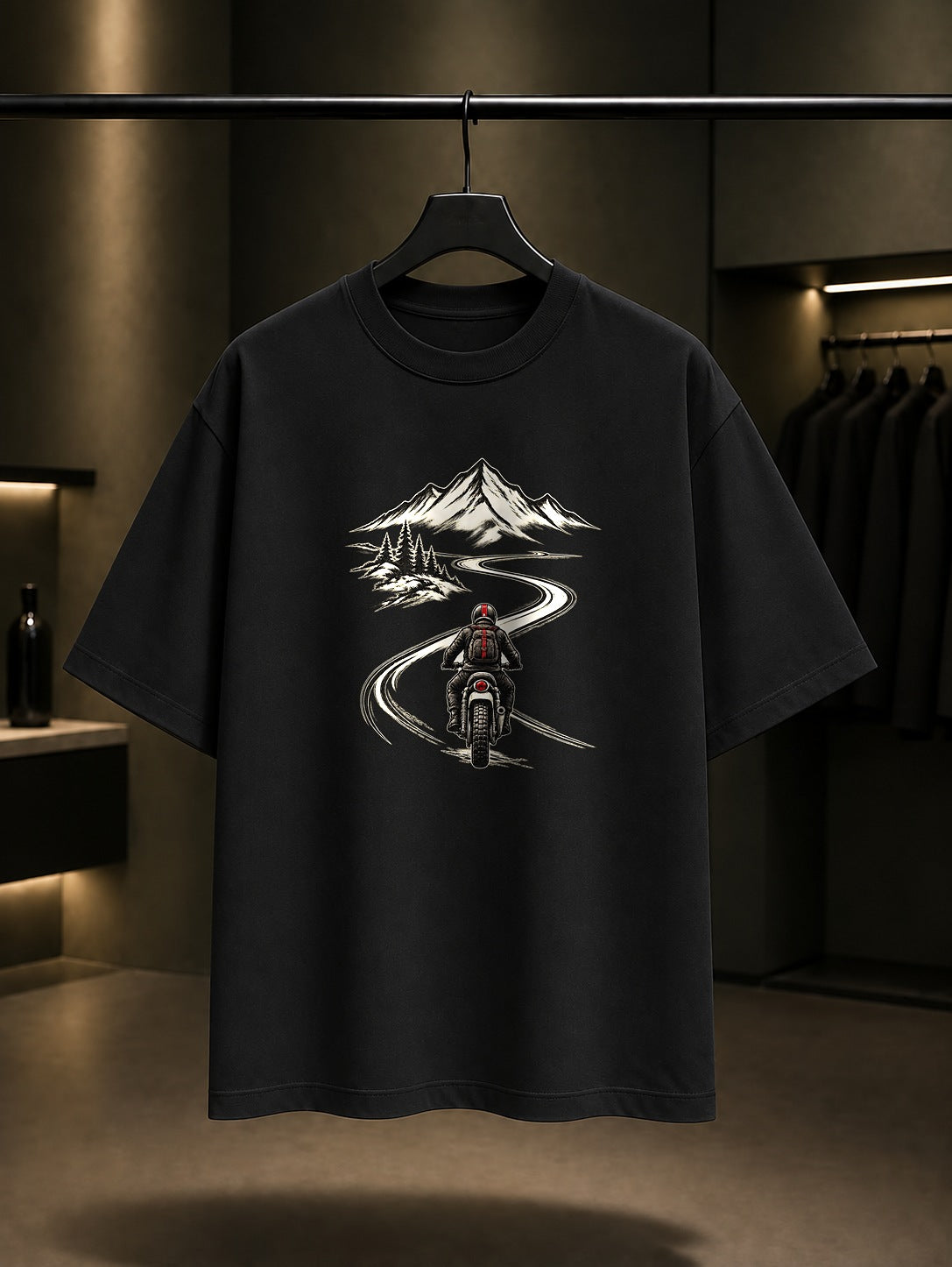 Mini Yol Baskılı Unisex %100 Pamuk Tişört · Motosiklet