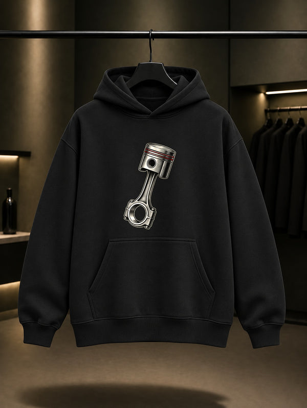 Mini Piston Baskılı Unisex %100 Pamuk Kapüşonlu Sweatshirt · Motosiklet