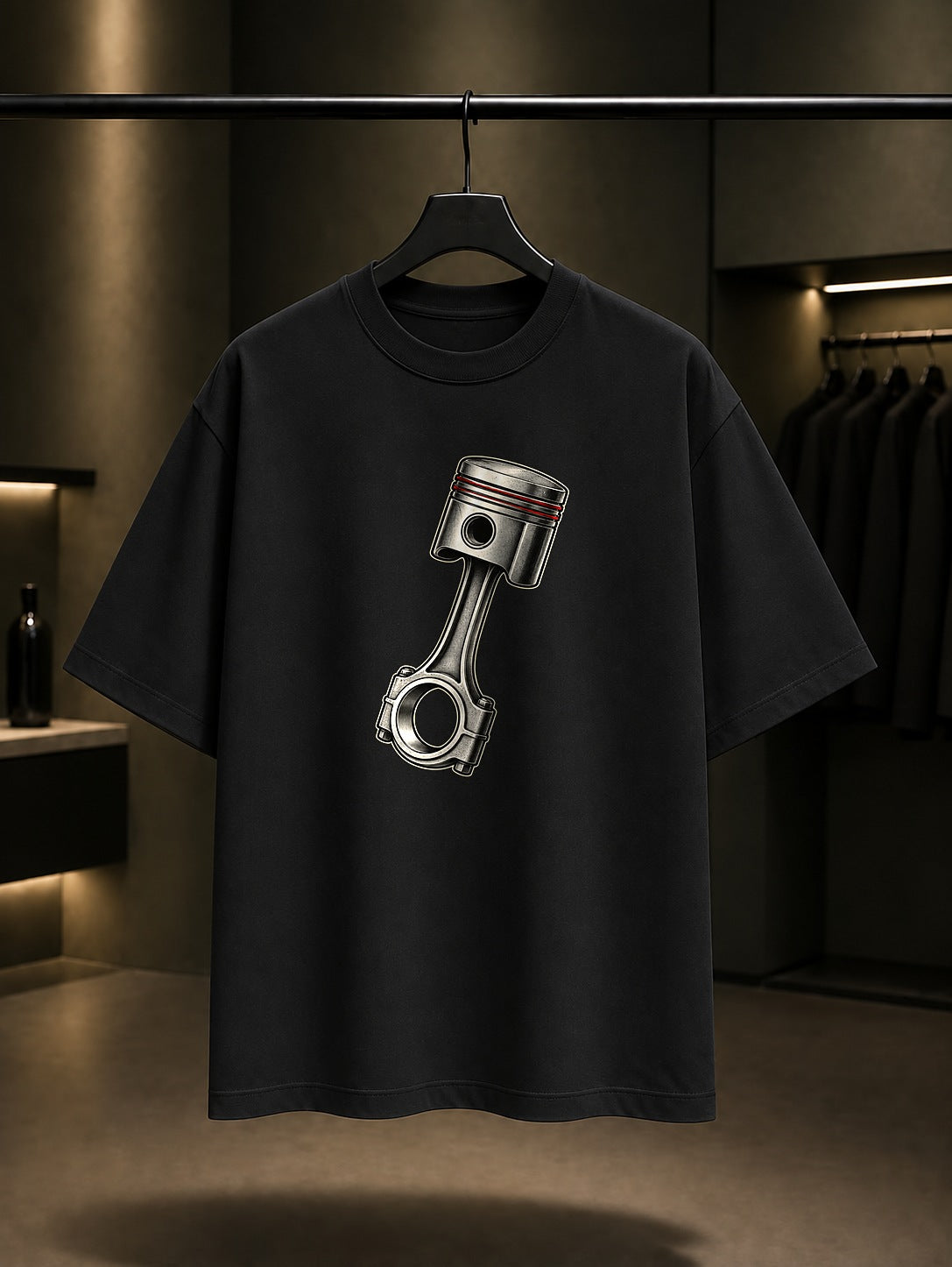 Mini Piston Baskılı Unisex %100 Pamuk Tişört · Motosiklet
