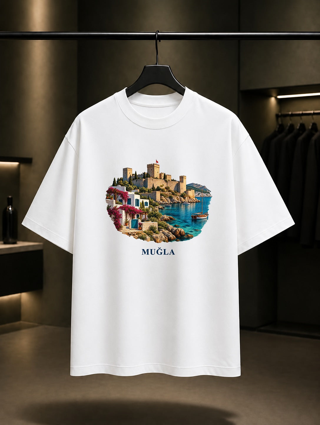 Muğla Bodrum Kalesi baskılı beyaz t-shirt
